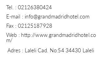 Grand Madrid Hotel iletiim bilgileri